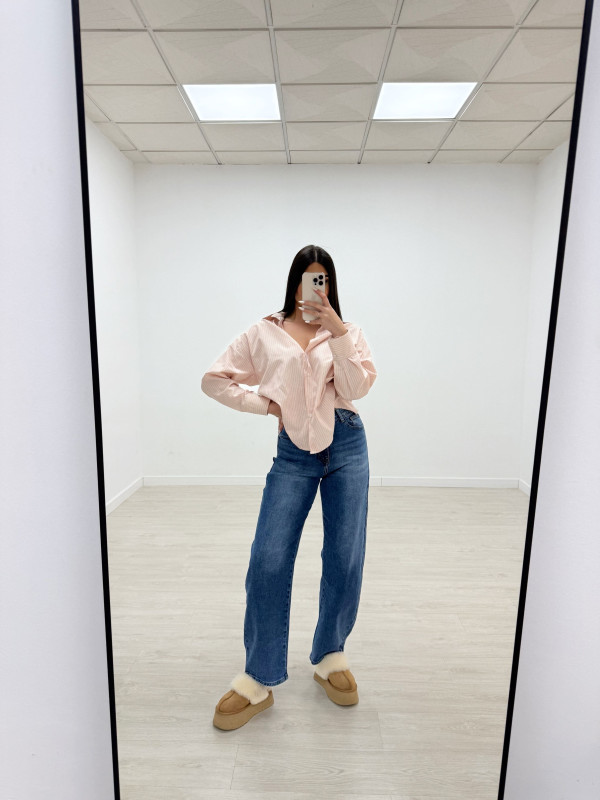 CAMISA OVERSIZE RAYAS ROSA