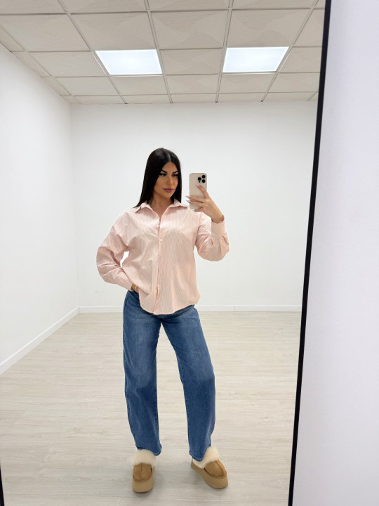 CAMISA OVERSIZE RAYAS ROSA