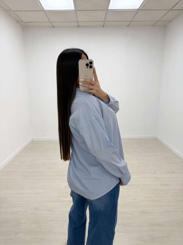 CAMISA OVERSIZE RAYAS CELESTE