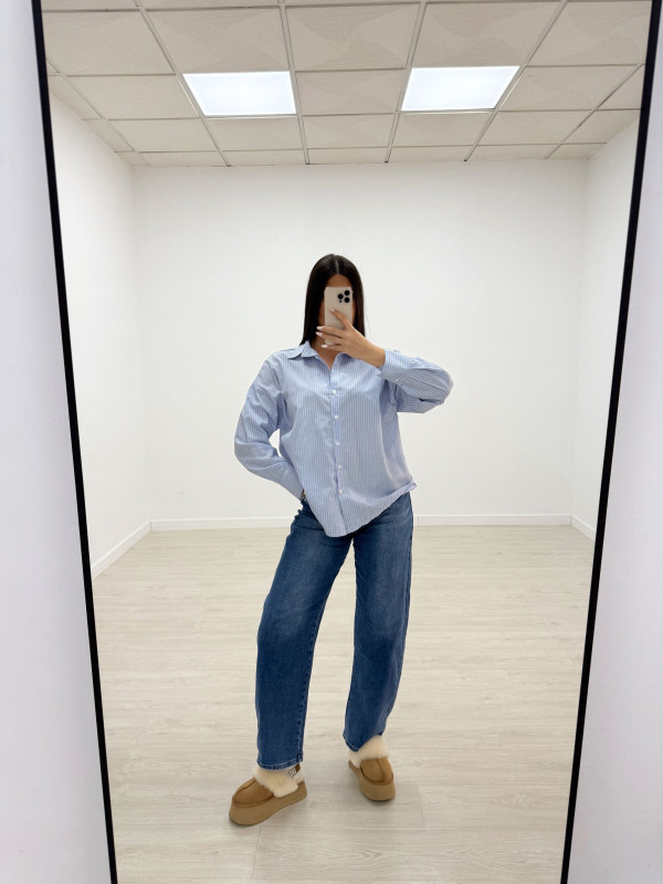 CAMISA OVERSIZE RAYAS CELESTE
