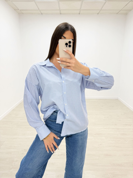 CAMISA OVERSIZE RAYAS CELESTE