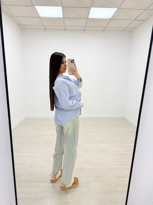 CAMISA OVERSIZE RAYAS CELESTE