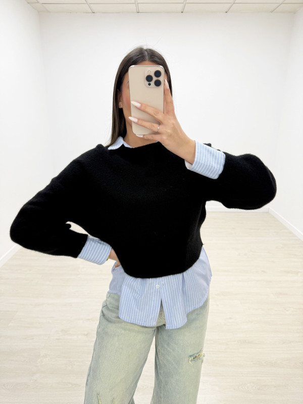 CAMISA OVERSIZE RAYAS CELESTE