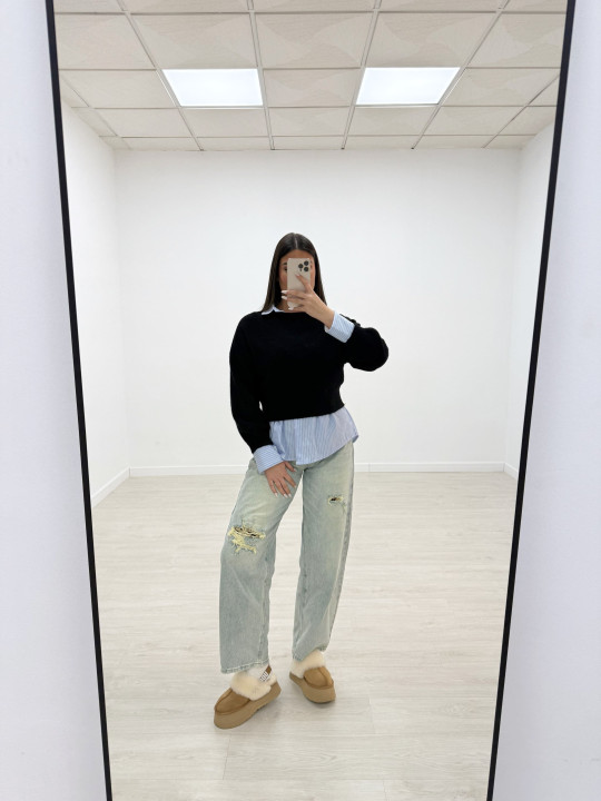 CAMISA OVERSIZE RAYAS CELESTE