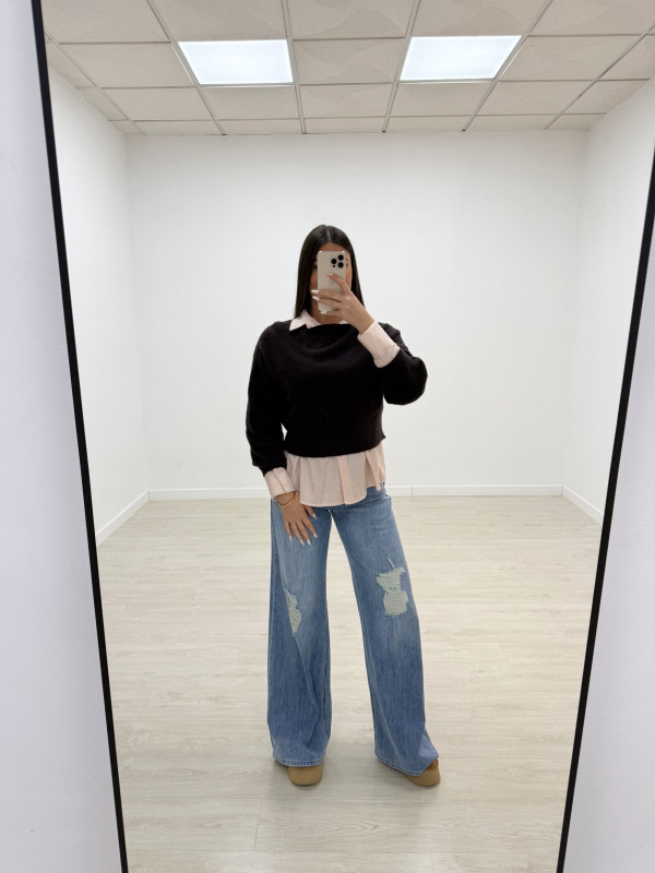 JERSEY CROP LANA MARRÓN