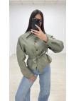 CHAQUETA GABARDINA CROP VERDE
