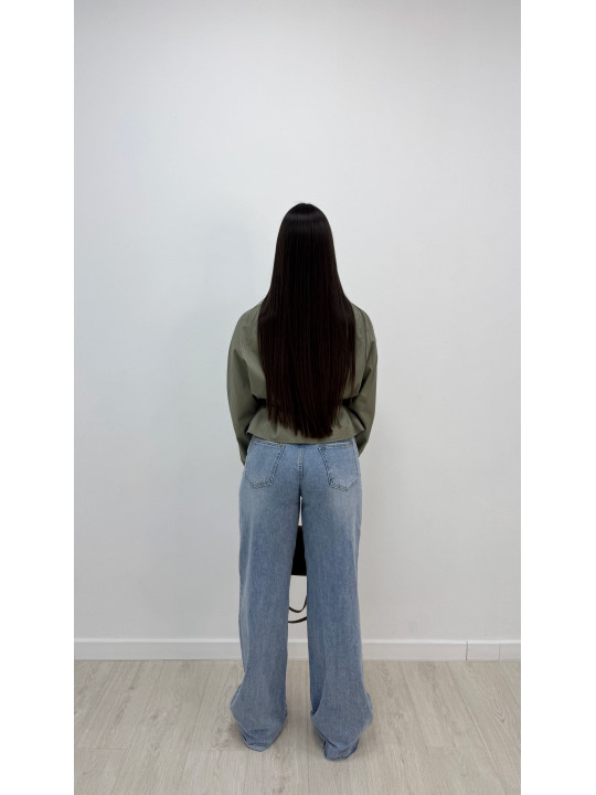 CHAQUETA GABARDINA CROP VERDE