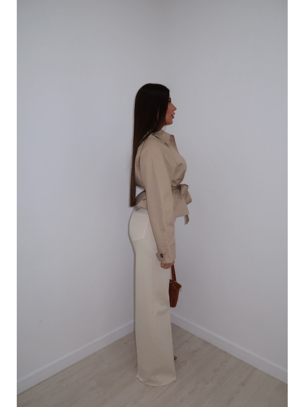 CHAQUETA GABARDINA CROP CAMEL