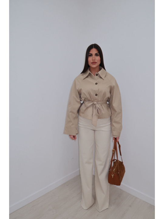 CHAQUETA GABARDINA CROP CAMEL