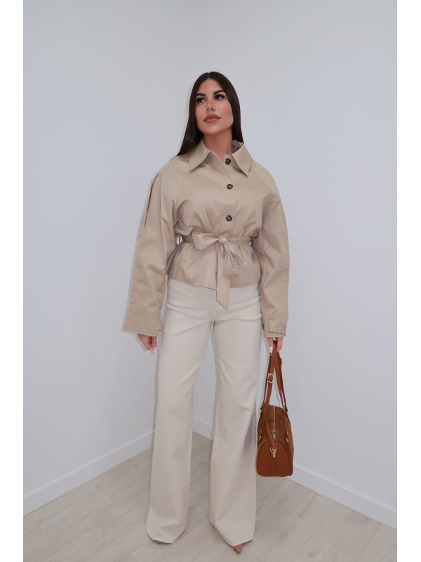 CHAQUETA GABARDINA CROP CAMEL