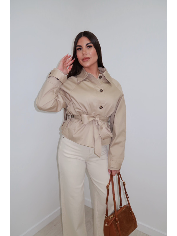 CHAQUETA GABARDINA CROP CAMEL