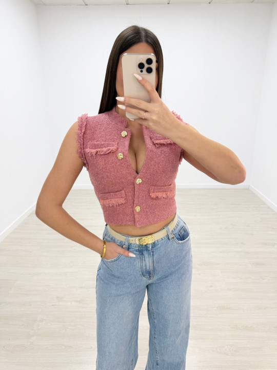 CHALECO TWEED ROSA