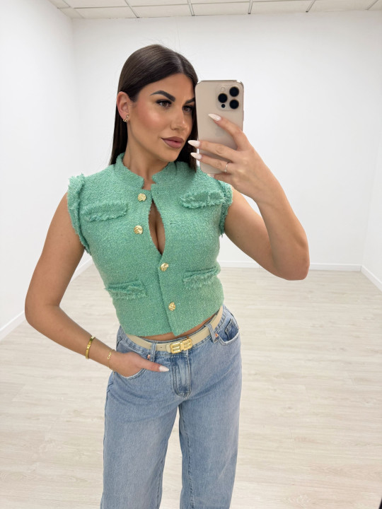 CHALECO TWEED VERDE