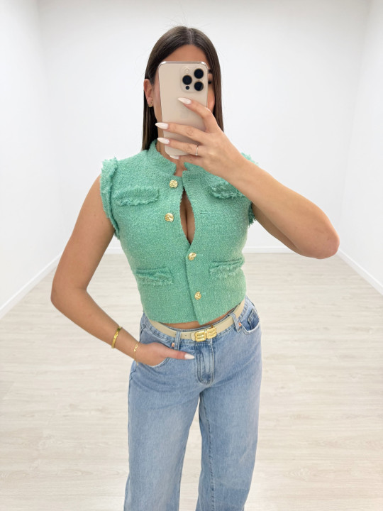 CHALECO TWEED VERDE