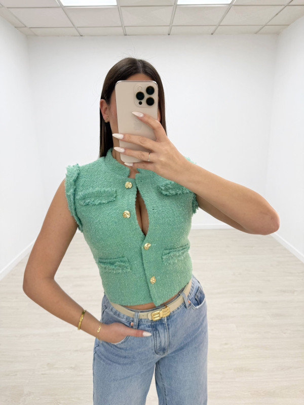 CHALECO TWEED VERDE