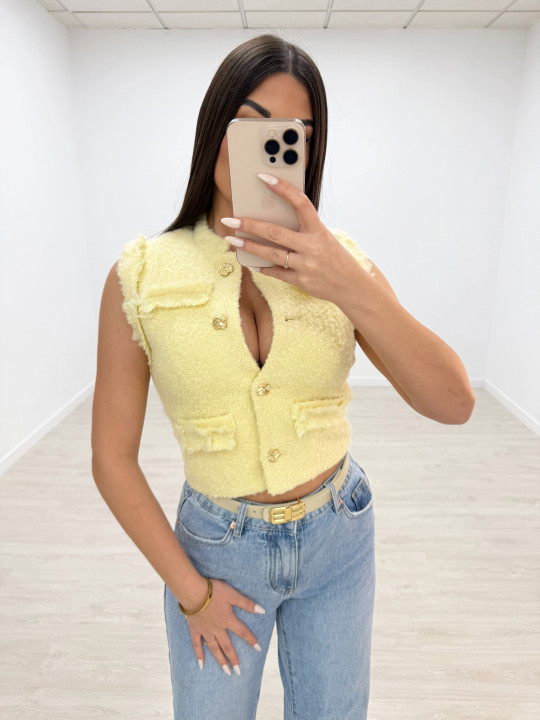 CHALECO TWEED AMARILLO
