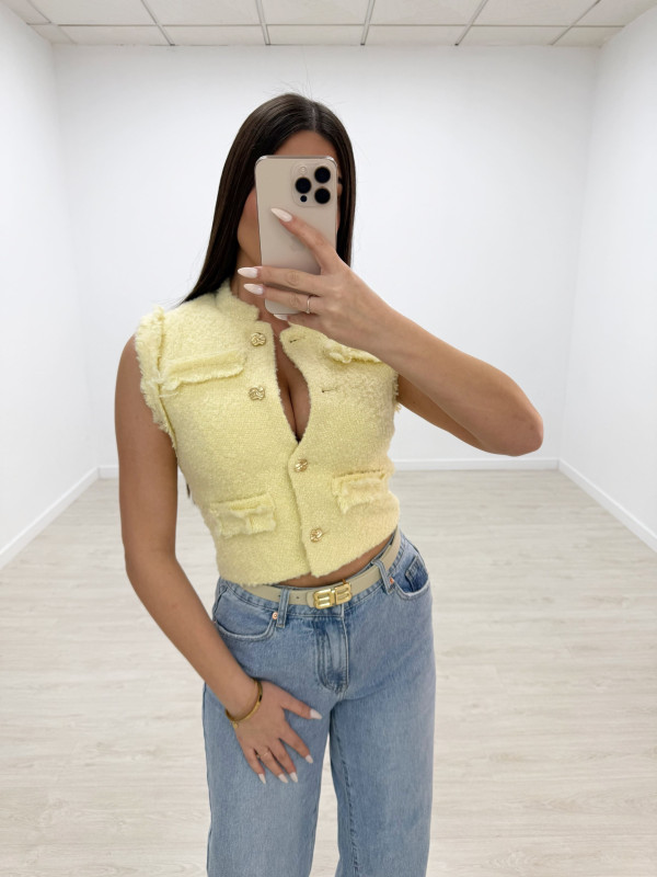 CHALECO TWEED AMARILLO