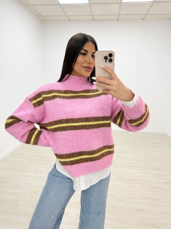 JERSEY RAYAS ROSA Y MARRÓN