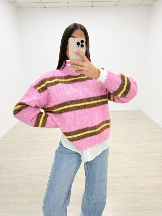 JERSEY RAYAS ROSA Y MARRÓN