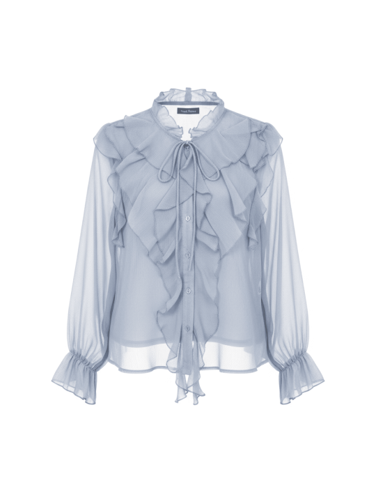 CAMISA SEDA VOLANTES CELESTE