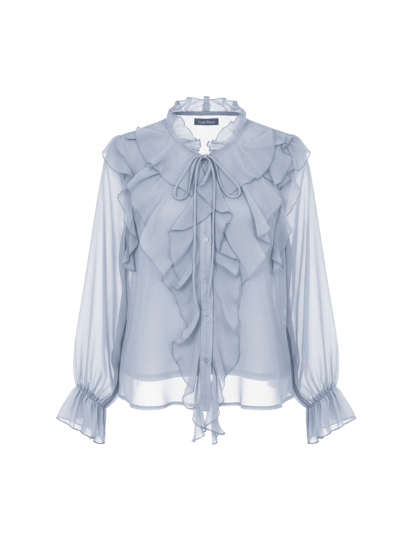 CAMISA SEDA VOLANTES CELESTE