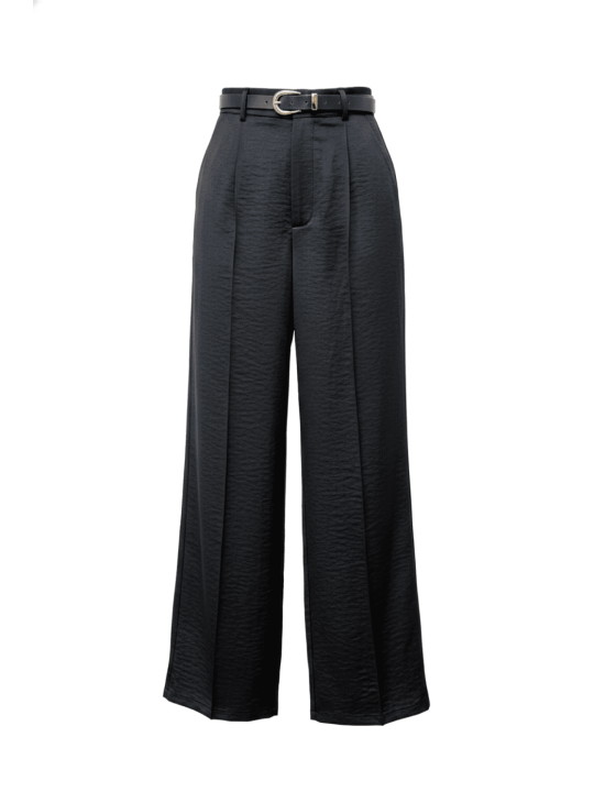 PANTALÓN SATINADO CON CINTURÓN - NEGRO