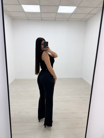 PANTALÓN SATINADO CON CINTURÓN - NEGRO