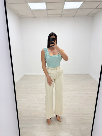 PANTALÓN SATINADO CON CINTURÓN - BEIGE