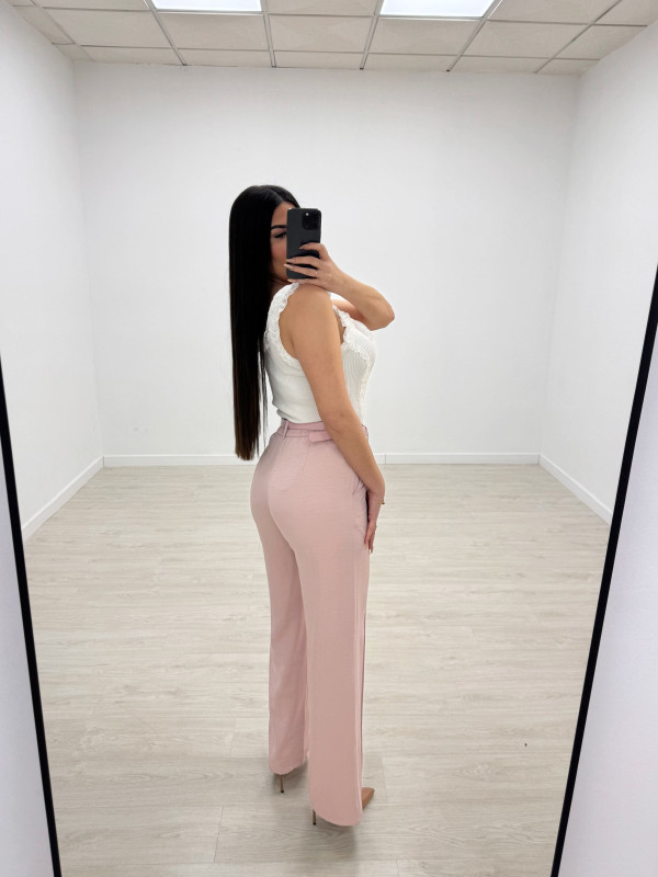 PANTALÓN SATINADO CON CINTURÓN - ROSA