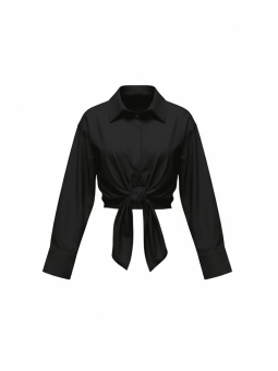 CAMISA POPELÍN ANUDADA - NEGRA