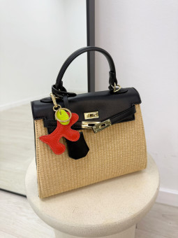 BOLSO KELLY RAFIA - NEGRO