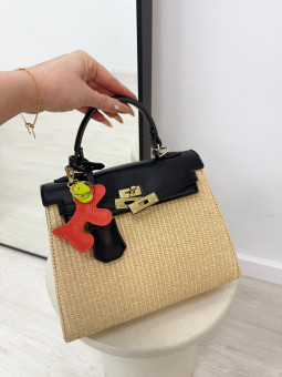 BOLSO KELLY RAFIA - NEGRO