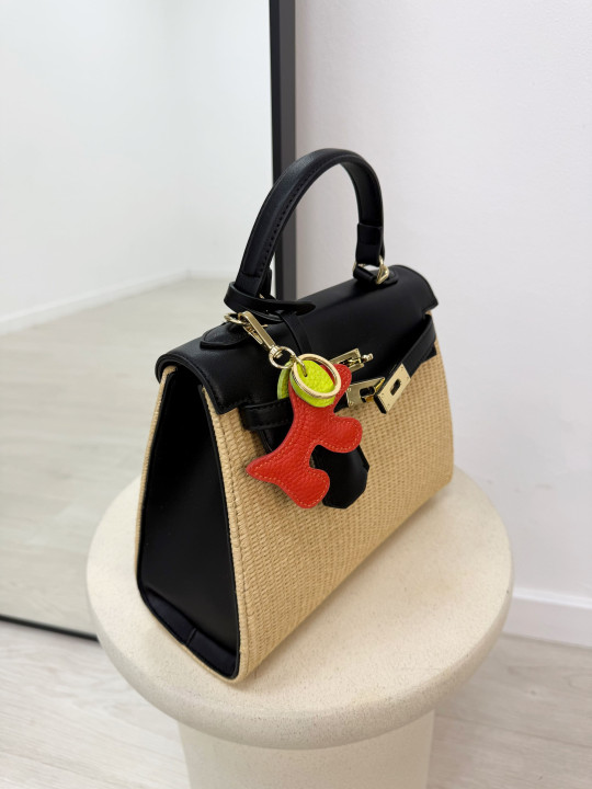 BOLSO KELLY RAFIA - NEGRO