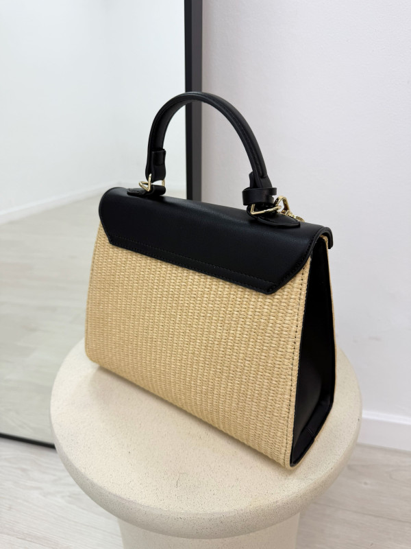 BOLSO KELLY RAFIA - NEGRO