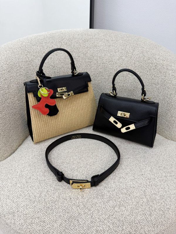 BOLSO KELLY RAFIA - NEGRO