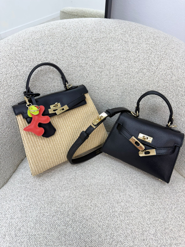BOLSO KELLY RAFIA - NEGRO