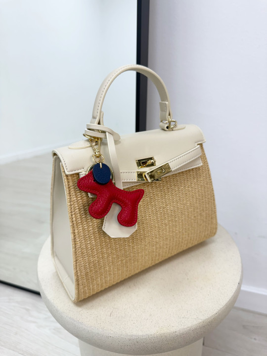 BOLSO KELLY RAFIA - CREMA
