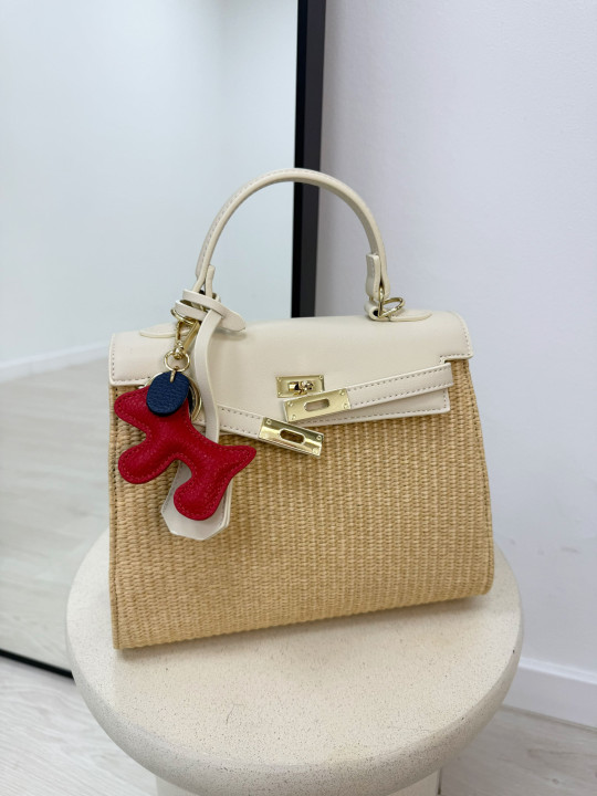 BOLSO KELLY RAFIA - CREMA