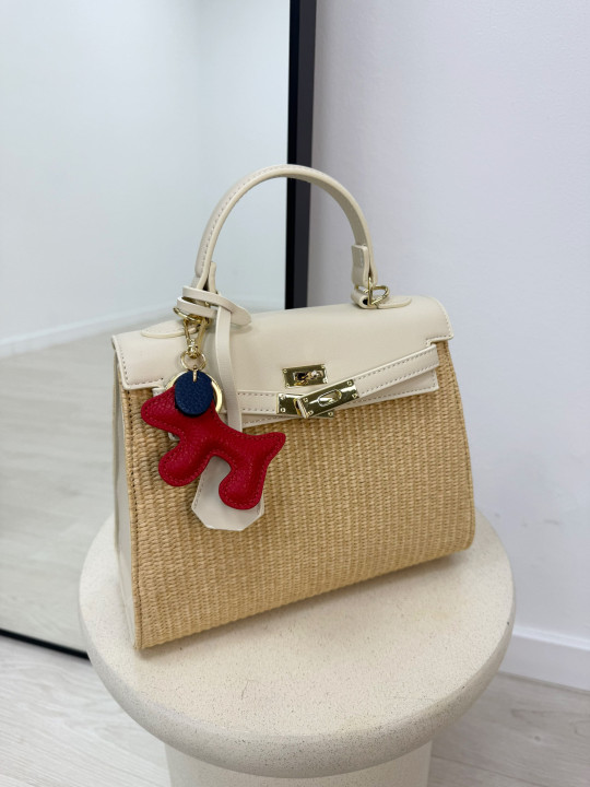 BOLSO KELLY RAFIA - CREMA
