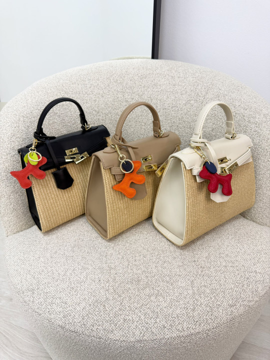 BOLSO KELLY RAFIA - CREMA