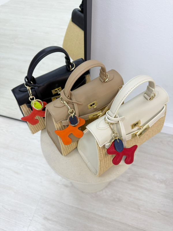 BOLSO KELLY RAFIA - CREMA
