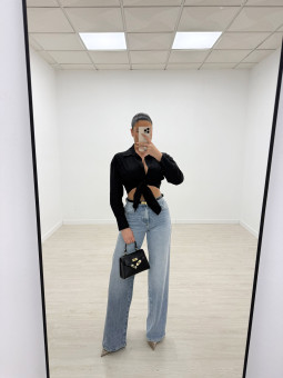 CAMISA POPELÍN ANUDADA - NEGRA