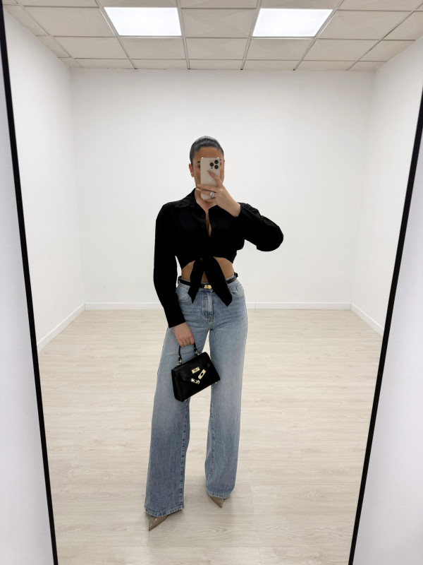 CAMISA POPELÍN ANUDADA - NEGRA