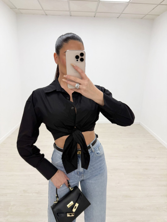 CAMISA POPELÍN ANUDADA - NEGRA