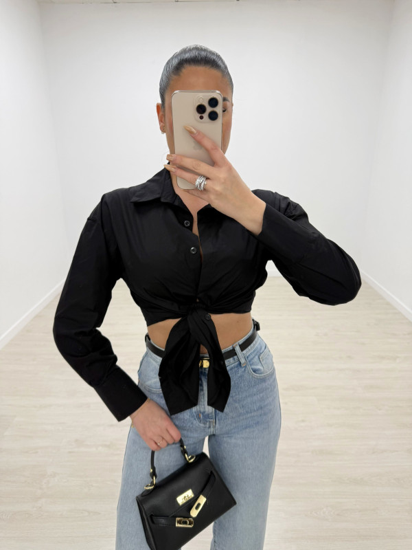 CAMISA POPELÍN ANUDADA - NEGRA