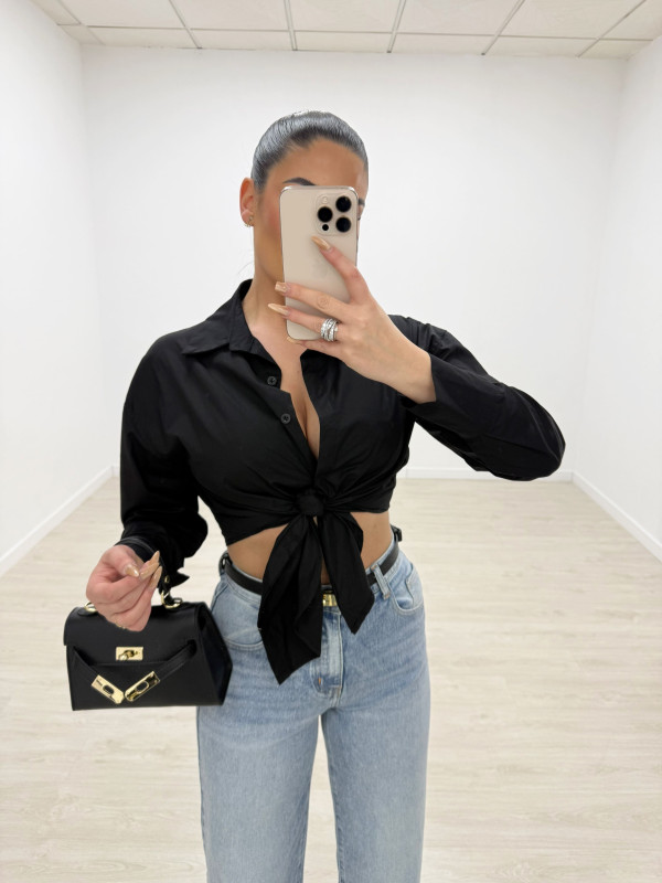 CAMISA POPELÍN ANUDADA - NEGRA