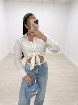 CAMISA POPELÍN ANUDADA - BLANCA