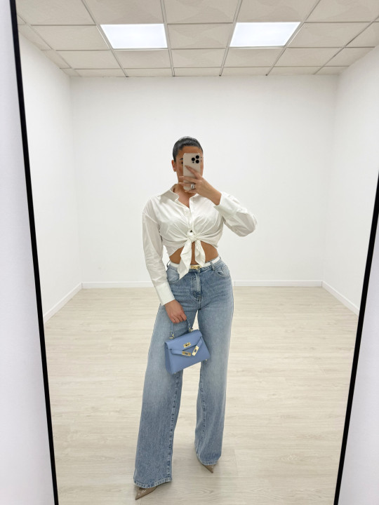 CAMISA POPELÍN ANUDADA - BLANCA