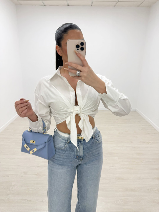 CAMISA POPELÍN ANUDADA - BLANCA