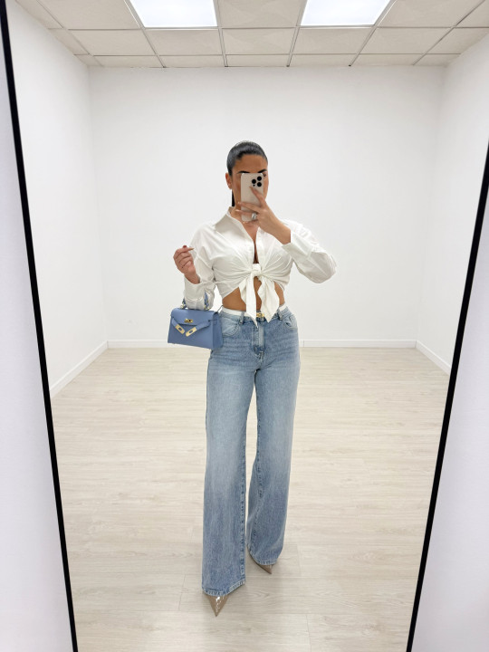 CAMISA POPELÍN ANUDADA - BLANCA